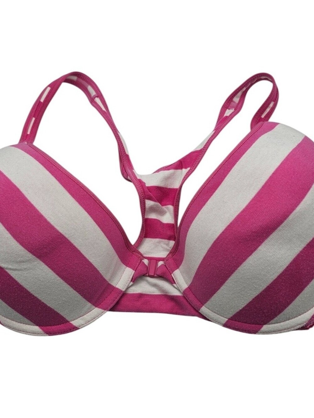 Jasmine & Ginger Womens Sz 38C Front Clasp T Shirt Bra Pink White Striped